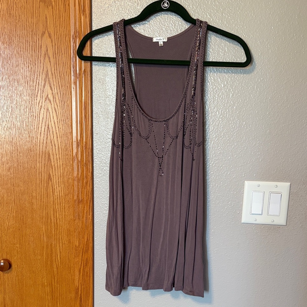 Studio Y light brown Beaded Scoop Neck Tank